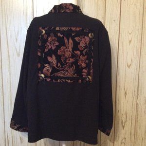 Susan Gravers Black Tapestry Zipper Front Jacket